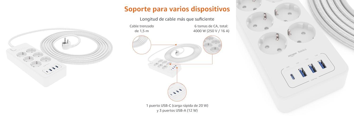 Descubre la regleta Amazon Basics con USB-C: potencia y protección en un solo dispositivo