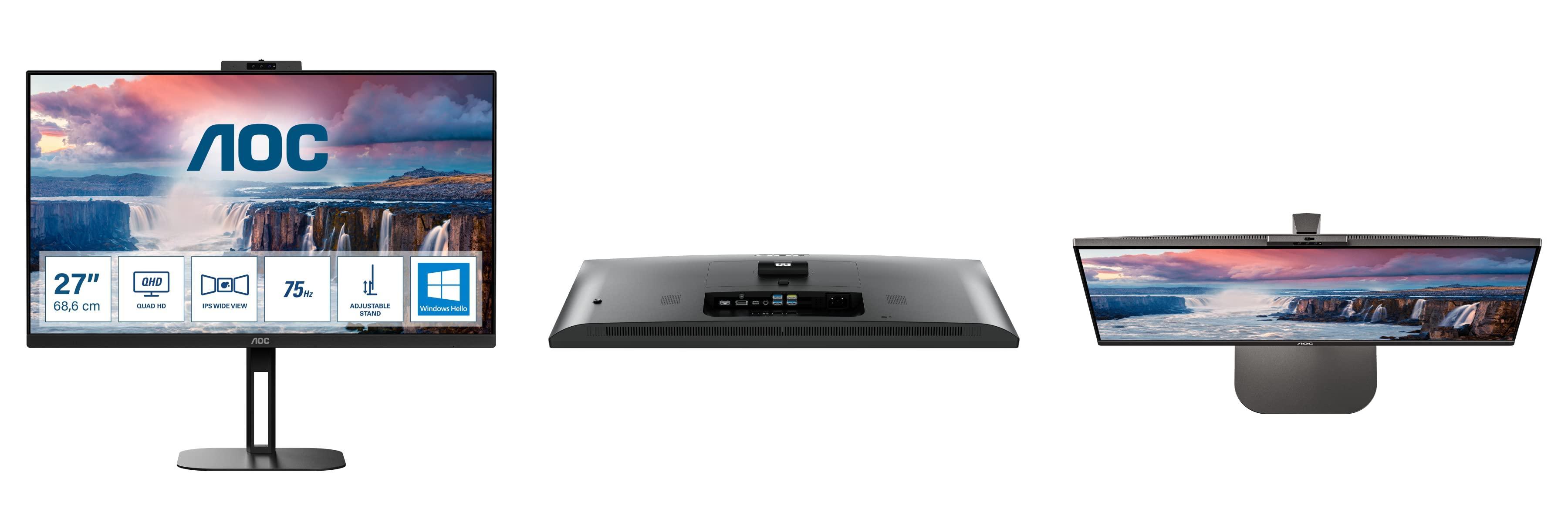 Descubre el AOC Q27V5CW - Monitor QHD de 27 pulgadas con USB-C Docking y Windows Hello WebCam