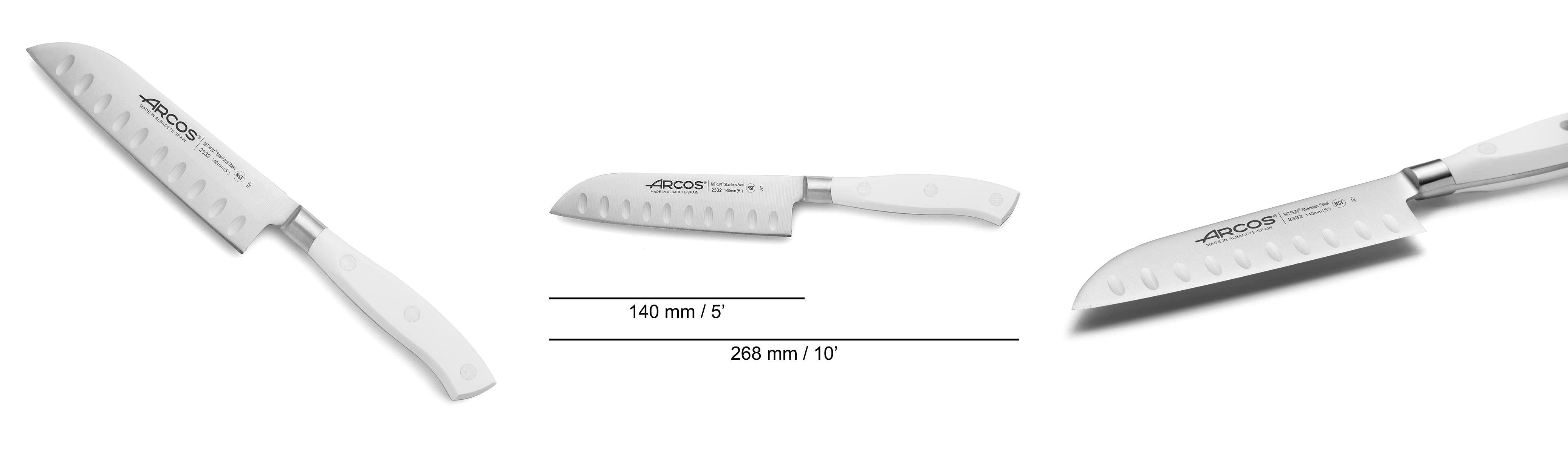 Título: Descubre el increíble Cuchillo Santoku Arcos Serie Riviera Blanc de Acero Inoxidable Forjado Nitrum con Mango Blanco