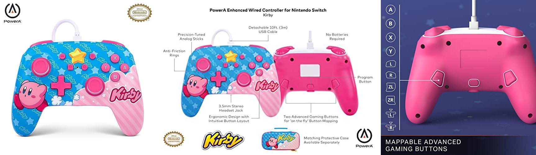 ¡Controlador cableado mejorado de PowerA para Nintendo Switch - Kirby: Diseño excepcional y funciones de juego avanzadas!