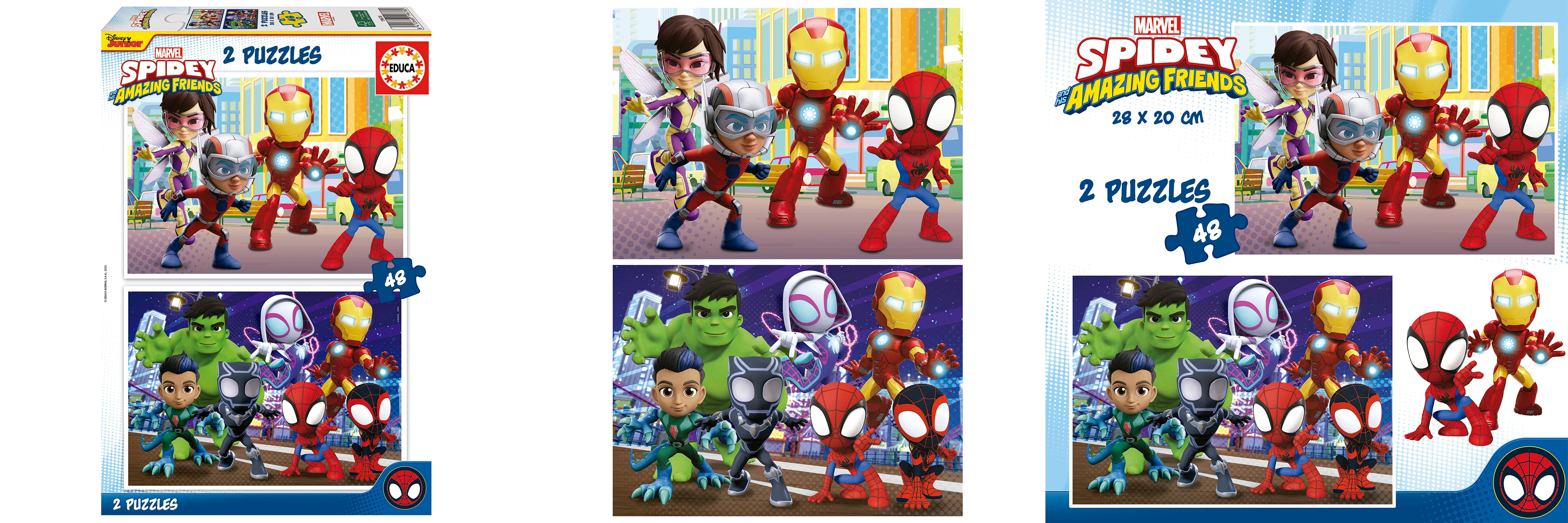 Descubre la diversión con el Set de 2 puzzles infantiles Spidey & Amazing Friends de Marvel - ¡Perfecto para niños a partir de 4 años!