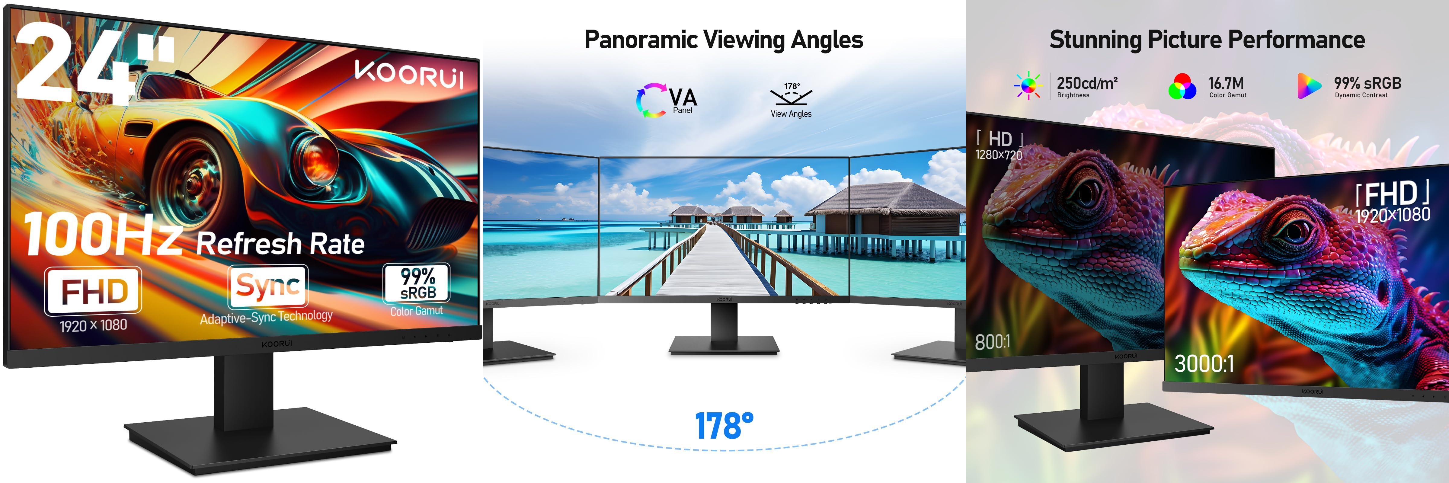 KOORUI Gaming Monitor 24 Pulgadas: Experimenta el Juego en Alta Definición y con Sonido Envolvente
