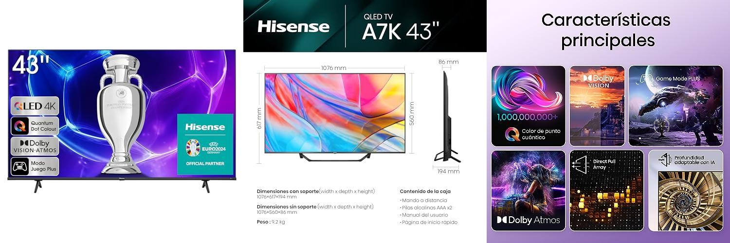 Descubre el Hisense TV 43E7KQ: QLED Smart TV de 43 Pulgadas con todas las funciones que buscas