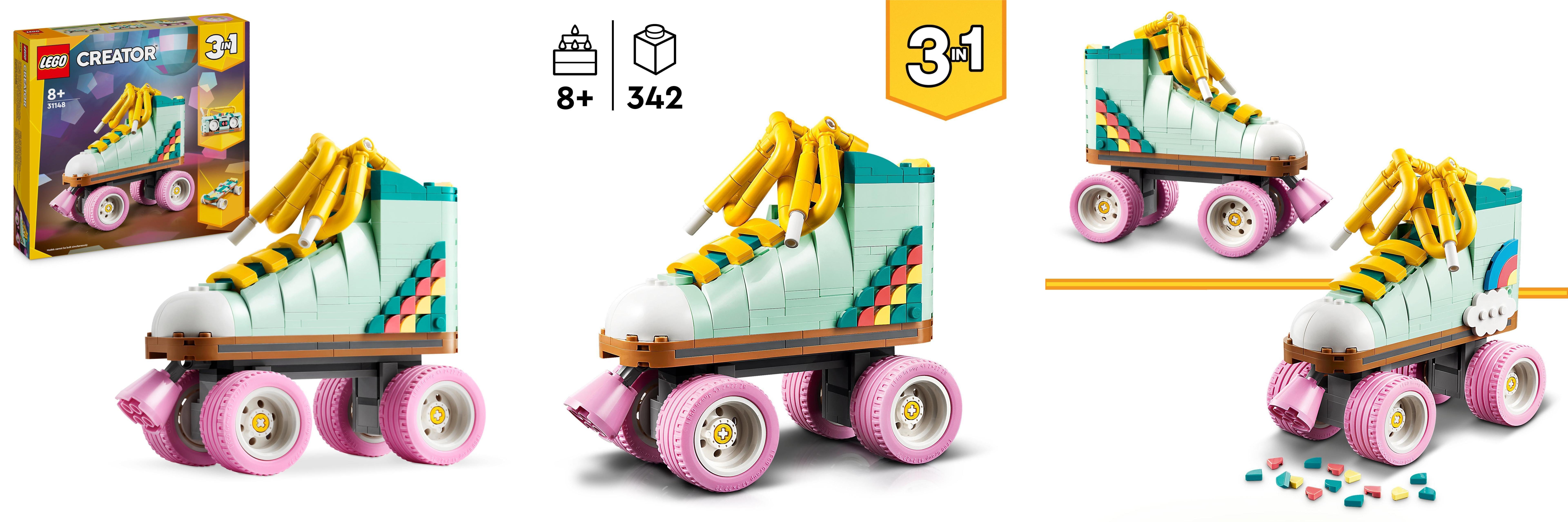 Descubre la Diversión Infinita con el LEGO Creator 3 en 1 Patín Retro Convertible en Mini Monopatín o Radiocasete de Juguete Articulados