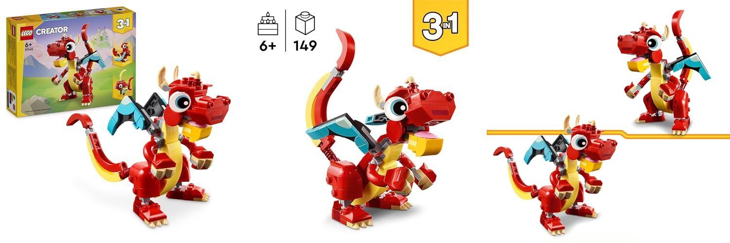 Descubre la magia del LEGO Creator 3 en 1 Dragón Rojo: ¡Un juguete versátil que se convierte en un pez o ave fénix! Perfecto para regalar a niños y niñas de 6 años o más, este set de construcción es ideal para celebrar el Año Nuevo Chino. ¡No te lo pierdas!