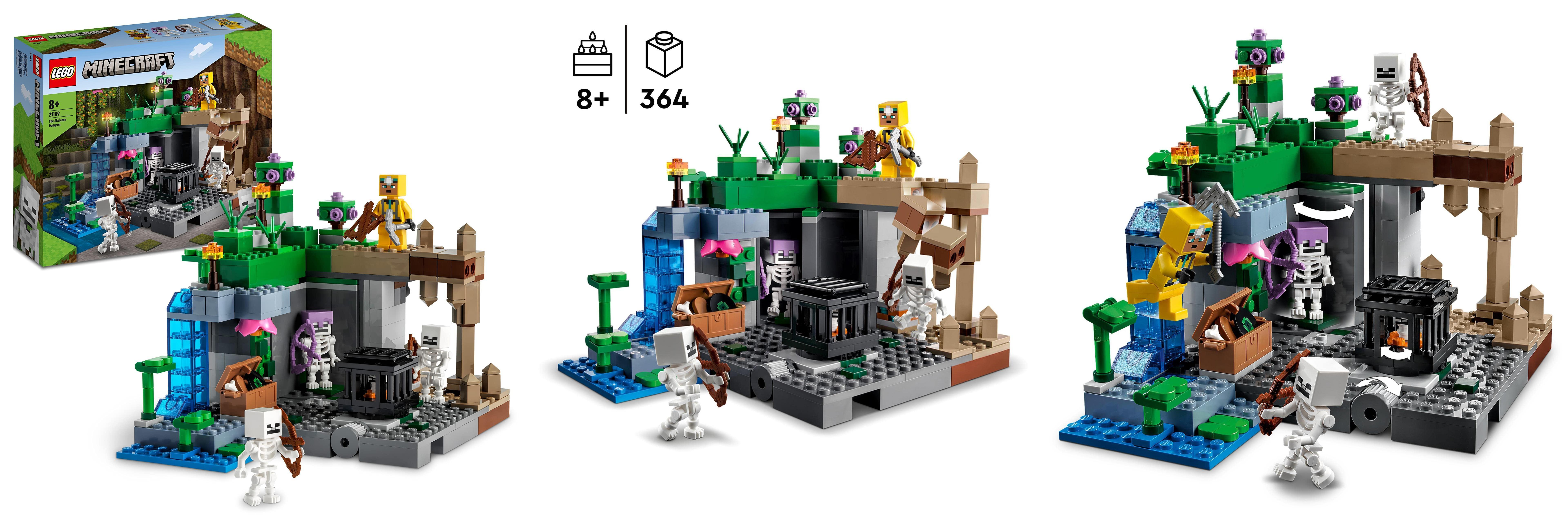 Descubre la emoción de explorar la LEGO 21189 Minecraft La Mazmorra del Esqueleto: un set de construcción con cuevas, estalactitas y figuras de esqueletos