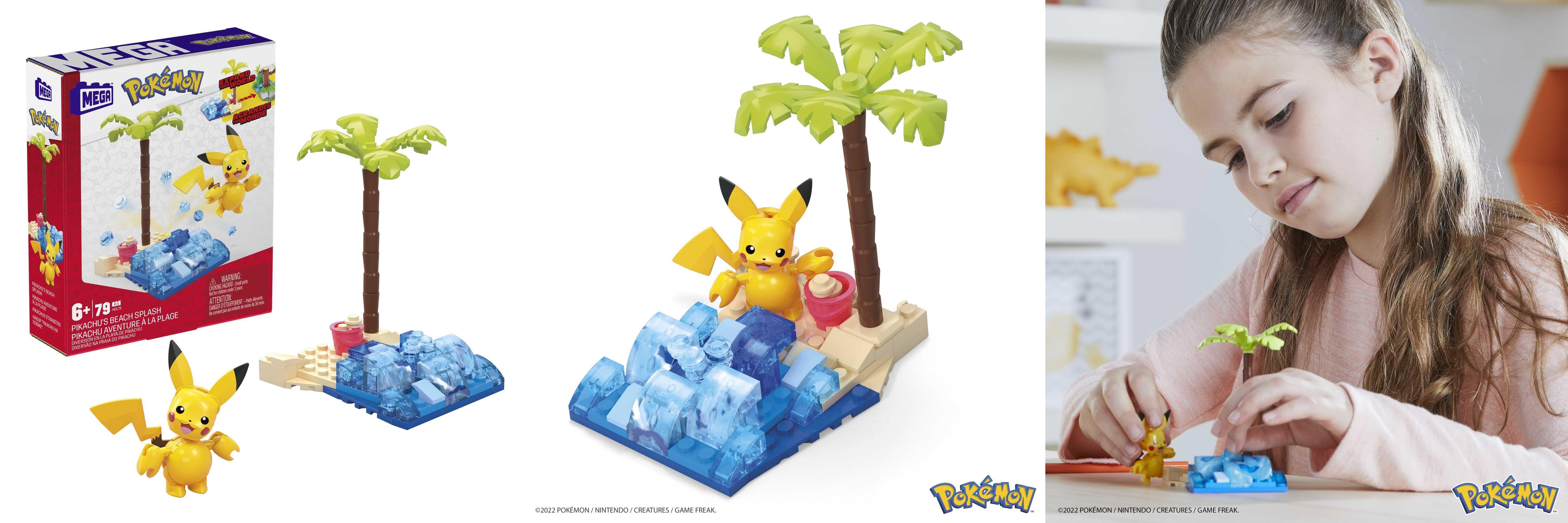MEGA Construx Pokemon Pikachu Explosión en la playa: Set de bloques de construcción para aventuras Pokémon +6 años
