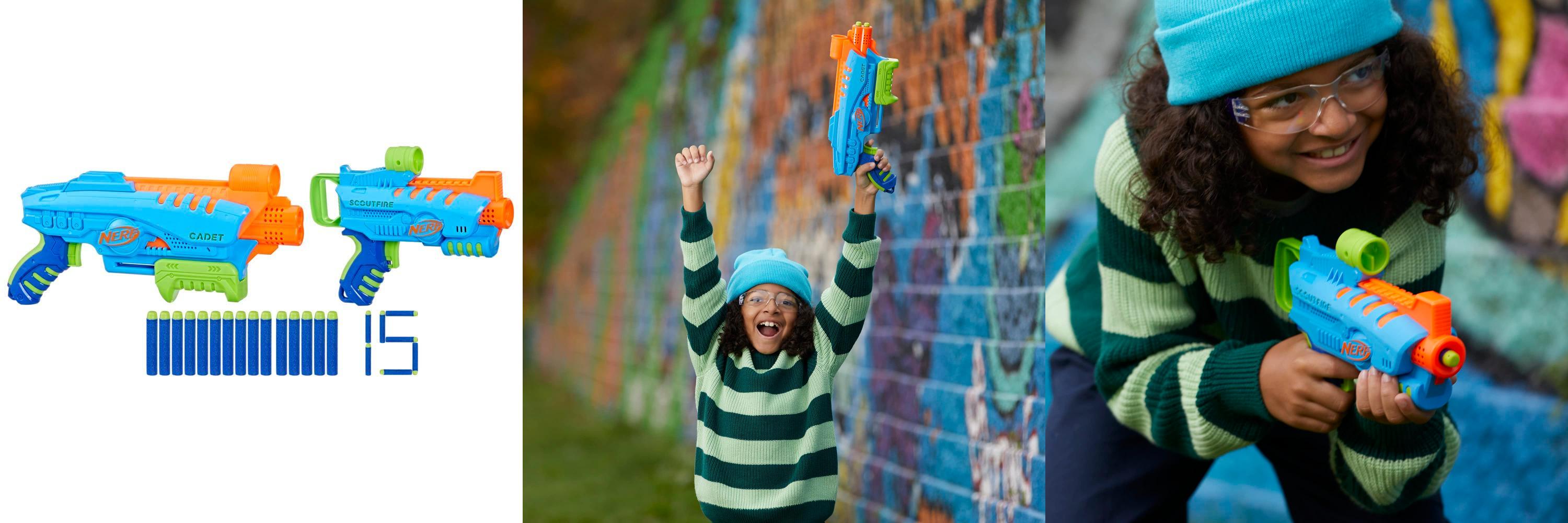 Nerf Elite Junior - Kit de Inicio con 2 Lanzadores y 15 Dardos - ¡Diversión asegurada para niños a partir de los 6 años!