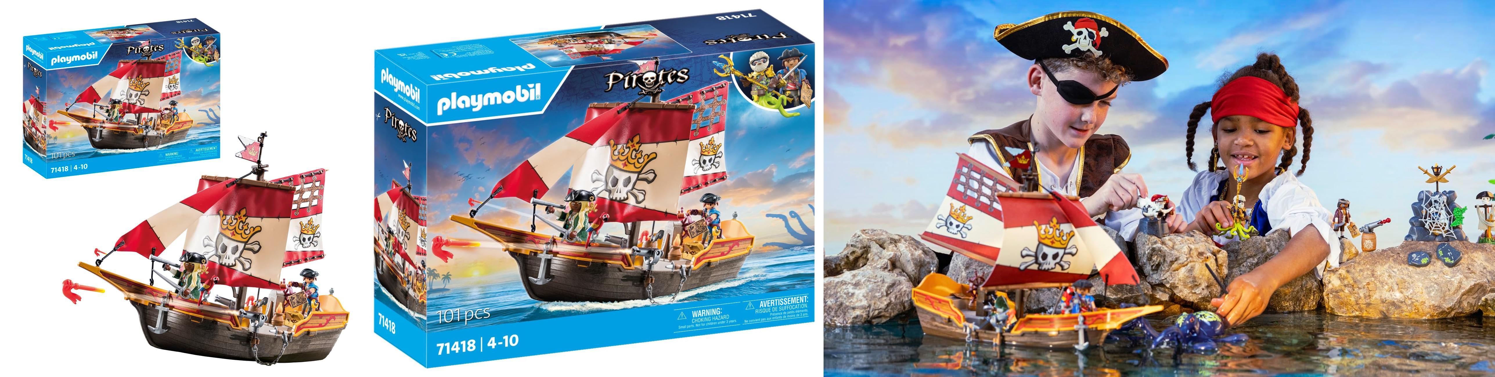 Descubre la Emoción con el PLAYMOBIL Pirates 71418 Barco Pirata: Aventuras en Alta Mar para Niños de 4+ años