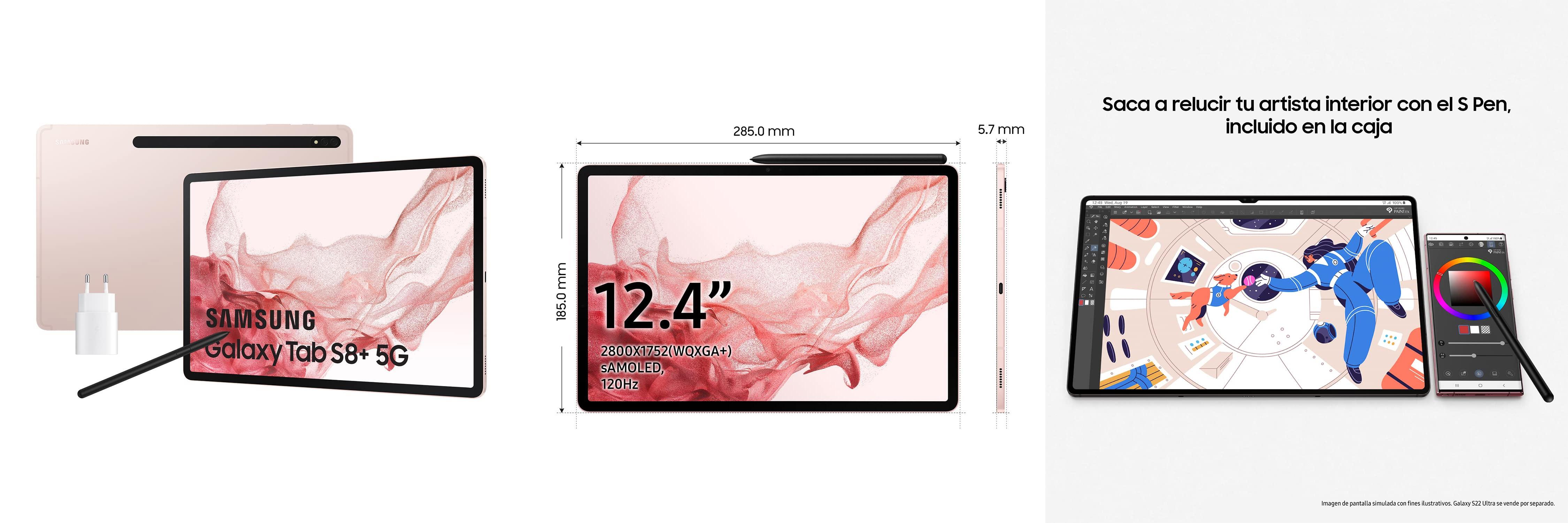 Descubre el increíble Samsung Galaxy Tab S8+ con cargador: la mejor tablet de 12,4 en rosa - ¡Versión española!