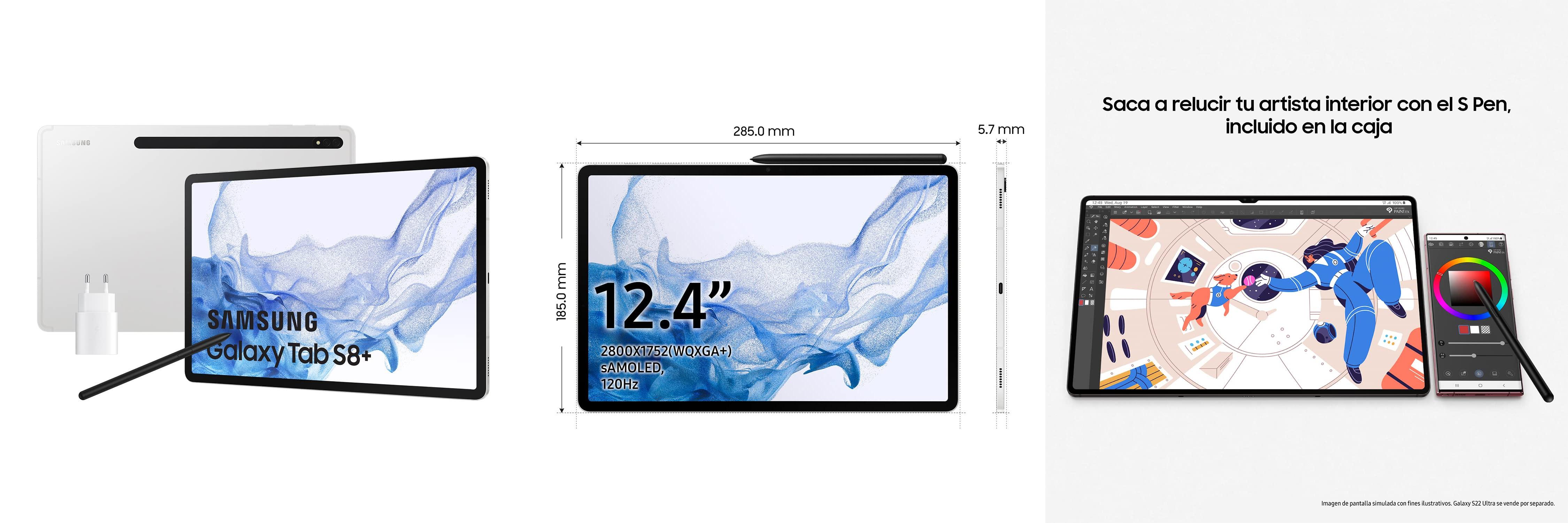 Descubre la potencia y versatilidad del Samsung Galaxy Tab S8+ con cargador - Tablet de 12,4 (8GB RAM, 256GB Almacenamiento, Wifi, Android 12) Plata - Versión española en nuestra categoría de Informática y Tablets