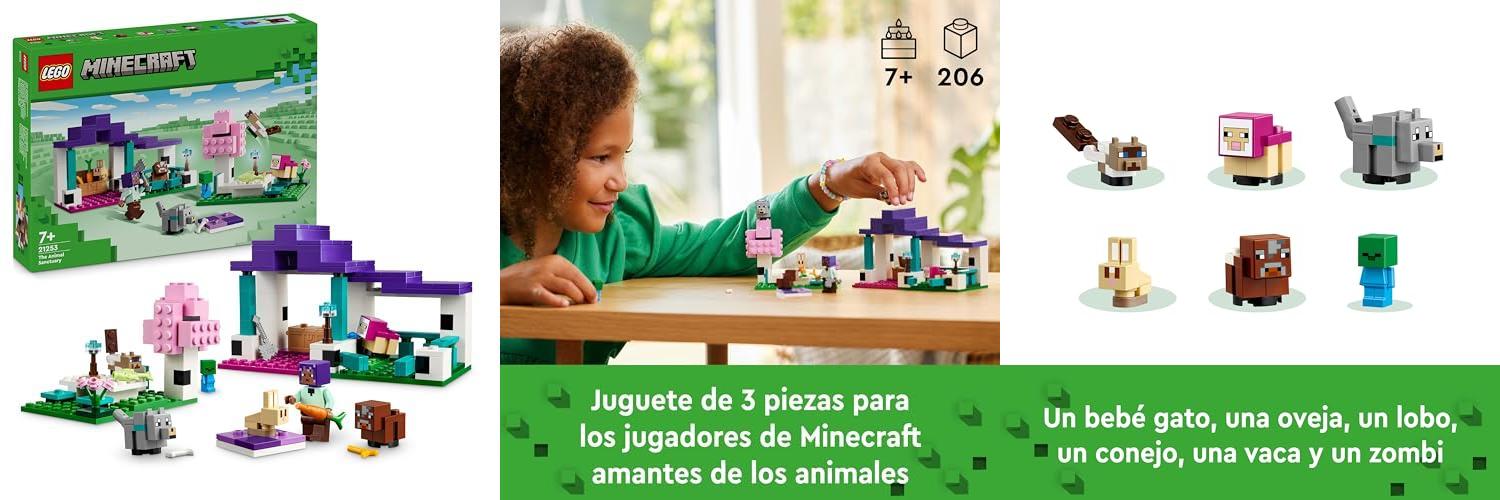 Descubre el emocionante mundo de Minecraft con LEGO: El Santuario de Animales 21253, el regalo perfecto para niños y niñas fans del videojuego y mayores de 7 años. ¡Crea tu propia aventura en la llanura con minifiguras y figuras de animales incluidas!