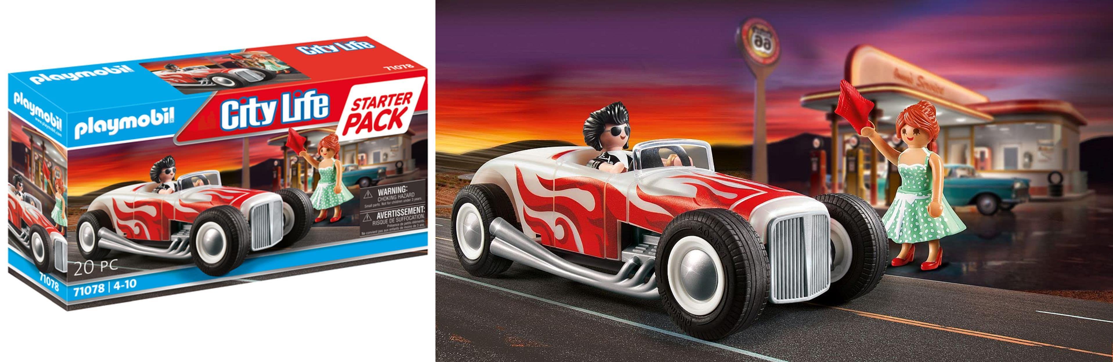 Descubre el PLAYMOBIL City Life 71078 Starter Pack Hot Rod, Coche de Juguete Estilo años 50 ¡La diversión retro que necesitas!