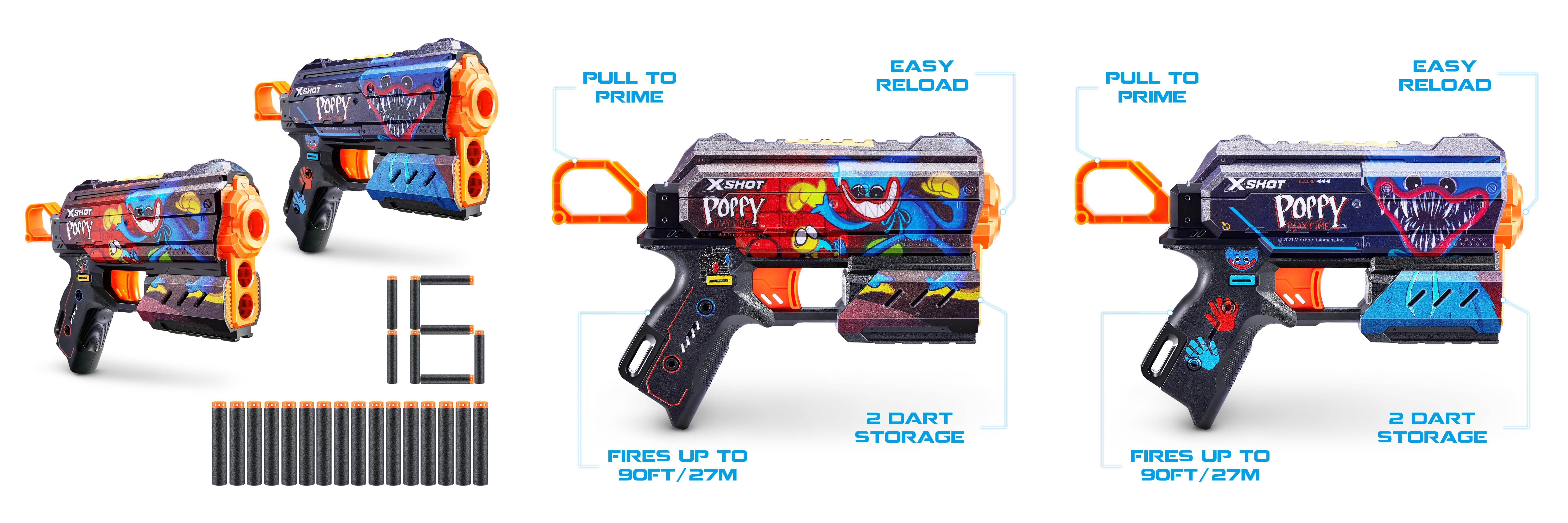 Featured image of post Experimenta la emoción de la batalla con el XSHOT-X-Shot Skins Flux Blaster-Poppy Playtime 2 Pack de ZURU