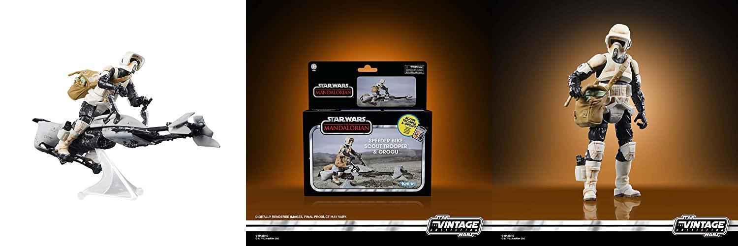 Star Wars La Colección Vintage: Moto Speeder, Soldado Explorador y Grogu - ¡Revive la Emoción de The Mandalorian en Figuras de Acción a Escala!
