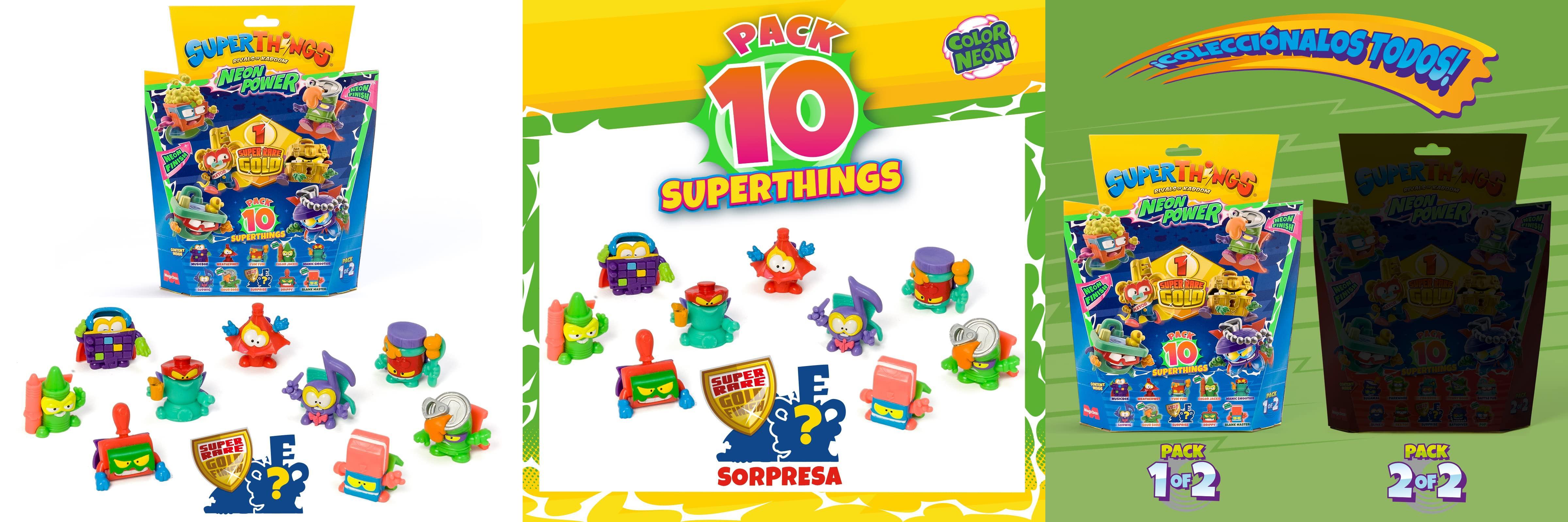 Descubre la Serie Neon Power de SUPERTHINGS RIVALS OF KABOOM con este pack especial de 10 figuras, ¡incluye el líder Dorado!
