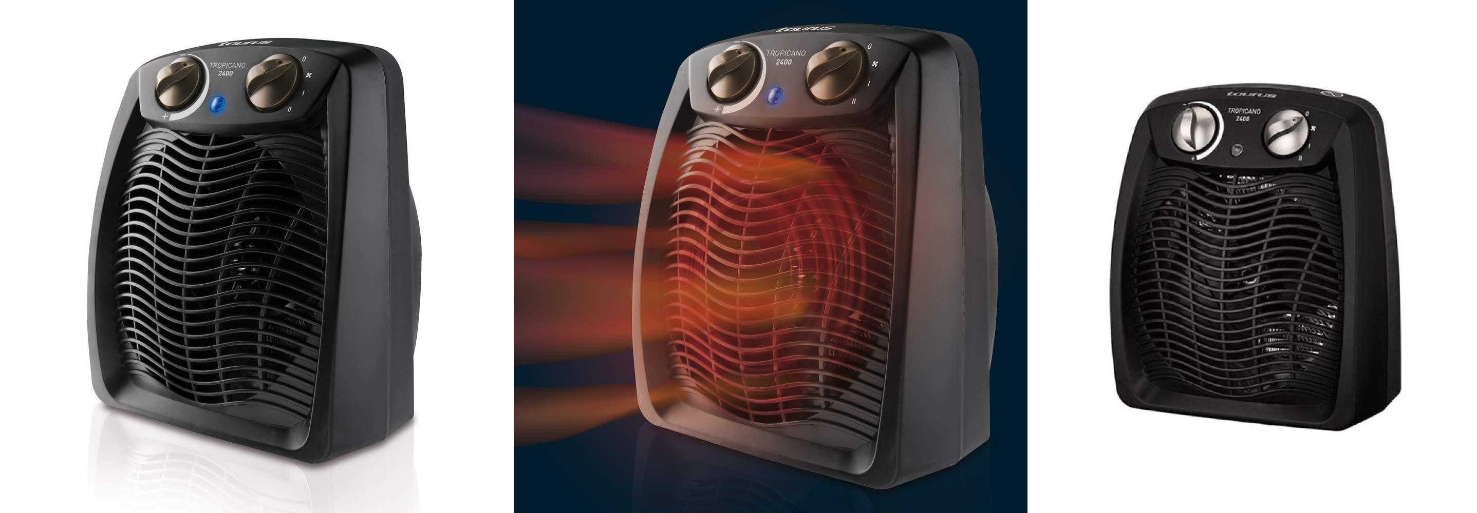 Descubre el poder del Taurus Tropicano 2400: un calefactor termoventilador de diseño negro, silencioso y con 2 potencias de calor + ventilador. ¡Ideal para climatizar tu hogar en cualquier estación!